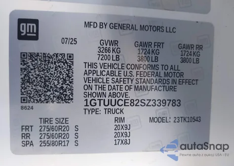 2025 GMC Sierra 1500 4Wd Short Box Elevation With 3Sb from USA, damaged, VIN 1GTUUCE82SZ339783